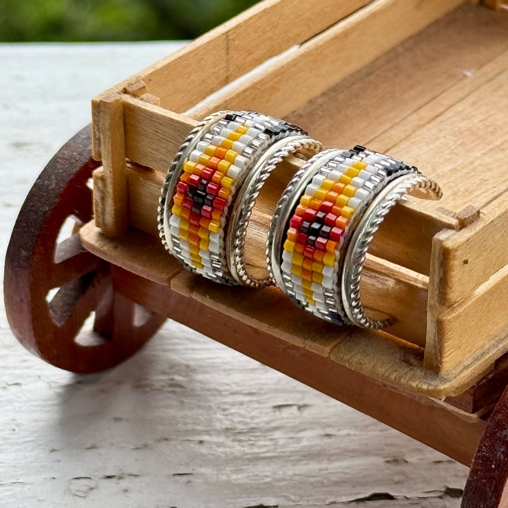 Navajo Beaded Silver Hoop Earrings